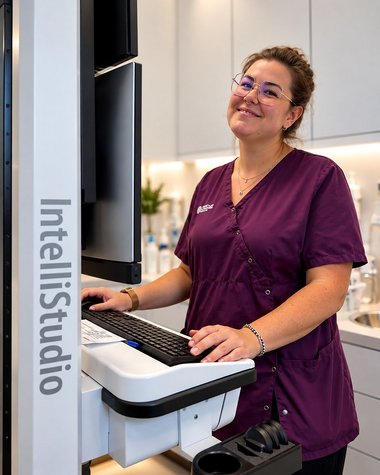 Mitarbeiterin des HLZ bedient das Canfield IntelliStudio